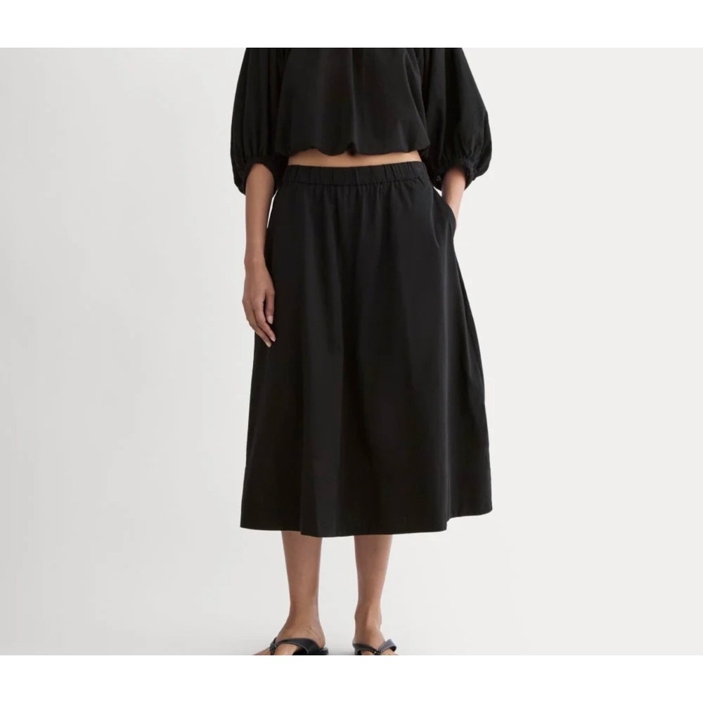 Everlane Womens Black Gauze Tiered Elastic Waist Lined Midi Skirt XXS New